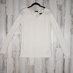 NWOT DKNY Jeans Cream Ribbed Knit Long Sleeve Keyhole Top Women's Size Large